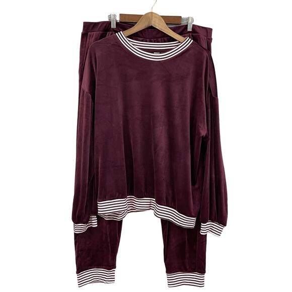 Hue Velour Pajama Set Plus Size 1X Plum Purple Lounge Sleep Cozy Soft Minimalist - Picture 1 of 12